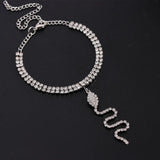 Boho Double Layer Crystal Chain Anklets Summer Beach Snake Pendant Anklet