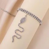 Boho Double Layer Crystal Chain Anklets Summer Beach Snake Pendant Anklet