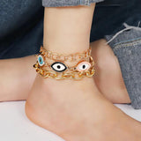 3pcs Evil Eye Enamel Anklet Set
