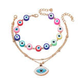 Colorful Evil Eye Beaded Anklet Chain 2pcs/set