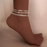 3Pcs/set Silver Metal Chain Anklets Women Fish Bone Beach Foot Leg Jewelry