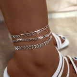 3Pcs/set Silver Metal Chain Anklets Women Fish Bone Beach Foot Leg Jewelry