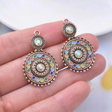10pcs Alloy Antique Round Rhinestone Charms Earrings