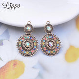 10pcs Alloy Antique Round Rhinestone Charms Earrings
