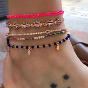Bohemian Shell Bead Anklets with Clear Crystal Stone Rope