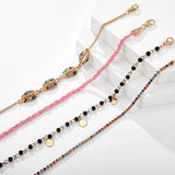 Bohemian Shell Bead Anklets with Clear Crystal Stone Rope