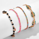 Bohemian Shell Bead Anklets with Clear Crystal Stone Rope