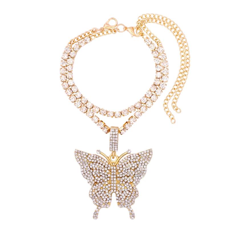 Multilayer Crystal Butterfly Anklet with Rhinestones
