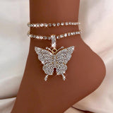 Multilayer Crystal Butterfly Anklet with Rhinestones