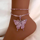 Multilayer Crystal Butterfly Anklet with Rhinestones