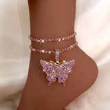 Multilayer Crystal Butterfly Anklet with Rhinestones