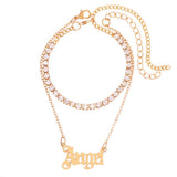 Crystal Tennis Chain Anklets Silver Metal Angel Letter Bracelet