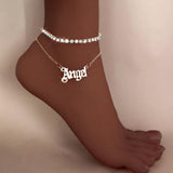Crystal Tennis Chain Anklets Silver Metal Angel Letter Bracelet