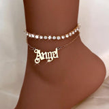 Crystal Tennis Chain Anklets Silver Metal Angel Letter Bracelet