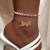 Crystal Tennis Chain Anklets Silver Metal Angel Letter Bracelet