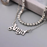 Crystal Tennis Chain Anklets Silver Metal Angel Letter Bracelet