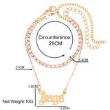 Crystal Tennis Chain Anklets Silver Metal Angel Letter Bracelet