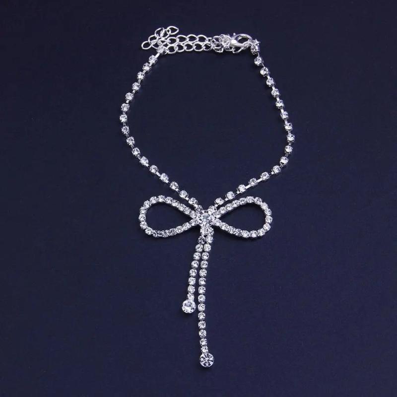 Stonefans Boho Butterfly Tie Bow Foot Chain Initial Rhinestone Anklet