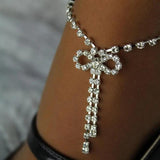 Stonefans Boho Butterfly Tie Bow Foot Chain Initial Rhinestone Anklet