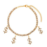 Rhinstone Money Sign Anklets Bracelet Crystal Tennis Chain Dollar Foot Jewelry