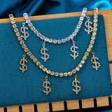 Rhinstone Money Sign Anklets Bracelet Crystal Tennis Chain Dollar Foot Jewelry
