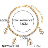 Rhinstone Money Sign Anklets Bracelet Crystal Tennis Chain Dollar Foot Jewelry