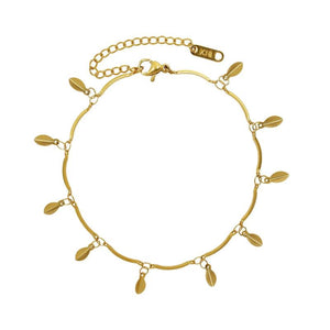 Stainless Steel Leaf Pendant Anklets Boho Women Foot Chain Leg Jewelry