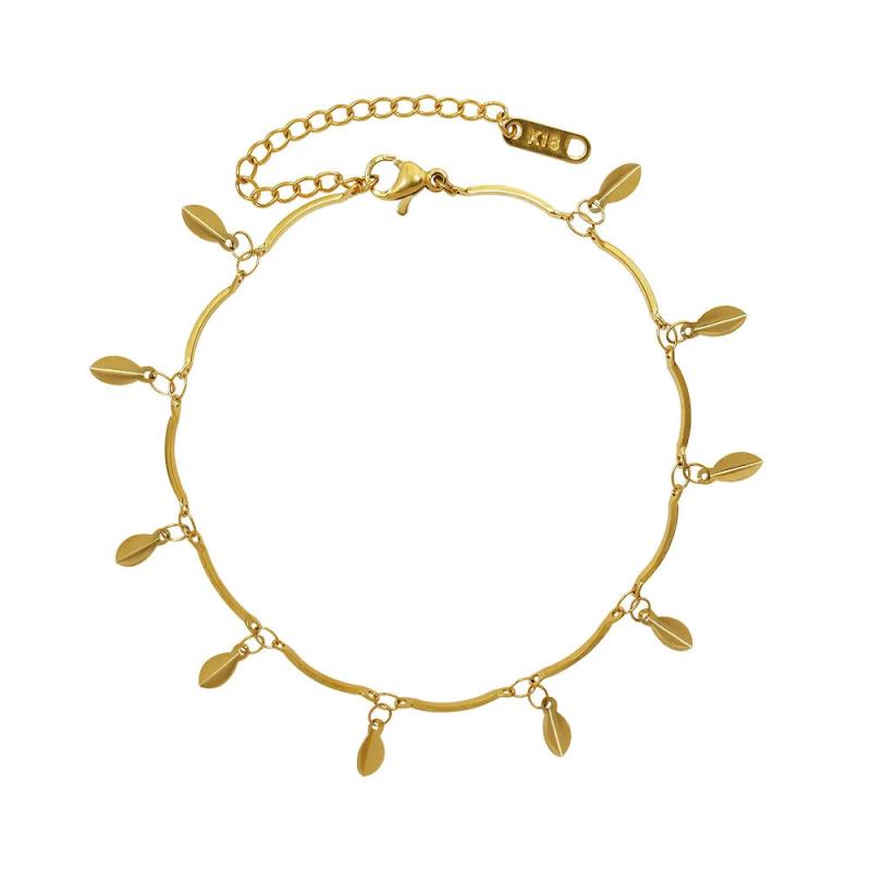 Stainless Steel Leaf Pendant Anklets Boho Women Foot Chain Leg Jewelry