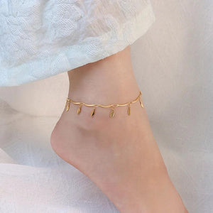 Stainless Steel Leaf Pendant Anklets Boho Women Foot Chain Leg Jewelry