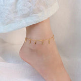 Stainless Steel Leaf Pendant Anklets Boho Women Foot Chain Leg Jewelry