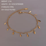 Stainless Steel Leaf Pendant Anklets Boho Women Foot Chain Leg Jewelry