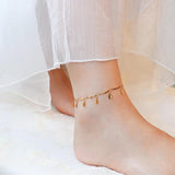 Stainless Steel Leaf Pendant Anklets Boho Women Foot Chain Leg Jewelry