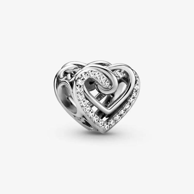 925 Silver Rose Flowers Heart & Stars Dangle Charm Bracelet Bangle DIY Jewelry