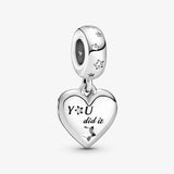 925 Silver Rose Flowers Heart & Stars Dangle Charm Bracelet Bangle DIY Jewelry