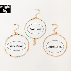 Docona Bohemian Green Bead String Seahorse Pendant Anklet Set
