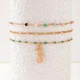 Docona Bohemian Green Bead String Seahorse Pendant Anklet Set