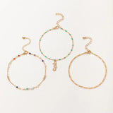 Docona Bohemian Green Bead String Seahorse Pendant Anklet Set