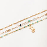 Docona Bohemian Green Bead String Seahorse Pendant Anklet Set