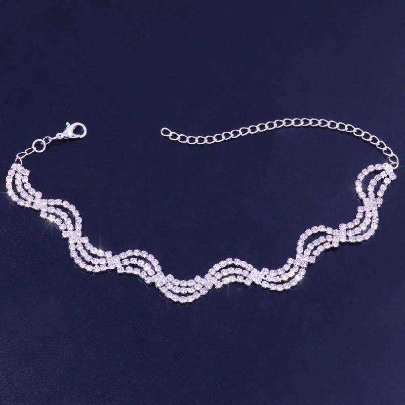 Micro Inlaid Twisted Wave Anklet Rhinestone Beach Foot Ornaments