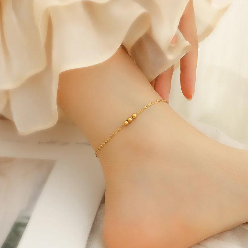 Golden Beads Charm Anklet Stainless Steel Chain Barefoot Summer Beach Jewelry