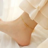 Golden Beads Charm Anklet Stainless Steel Chain Barefoot Summer Beach Jewelry