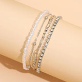 4pcs Pearls Anklet Set Rhinestone Chain Combination Pretty Jewelry