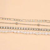 4pcs Pearls Anklet Set Rhinestone Chain Combination Pretty Jewelry