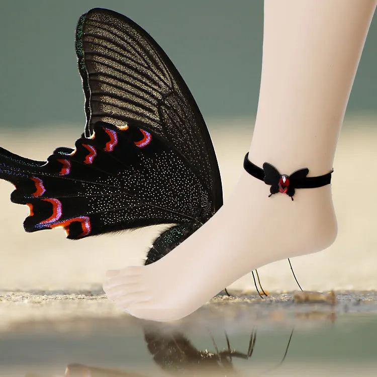 Gothic Lolita Lace Anklet with Red Gem