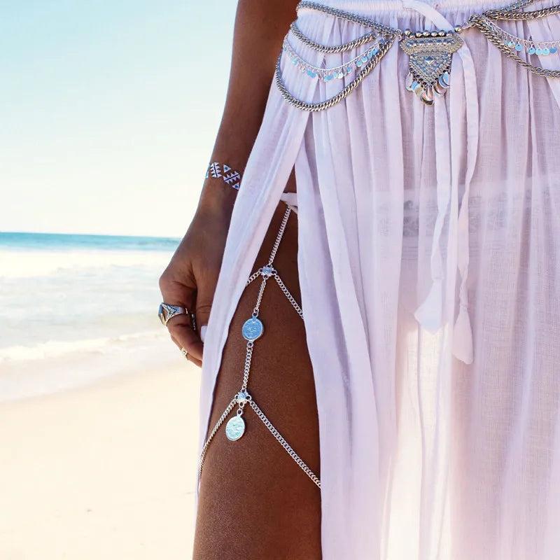 Punk Anklets Sexy Coin Tassels Leg Chain Jewelry
