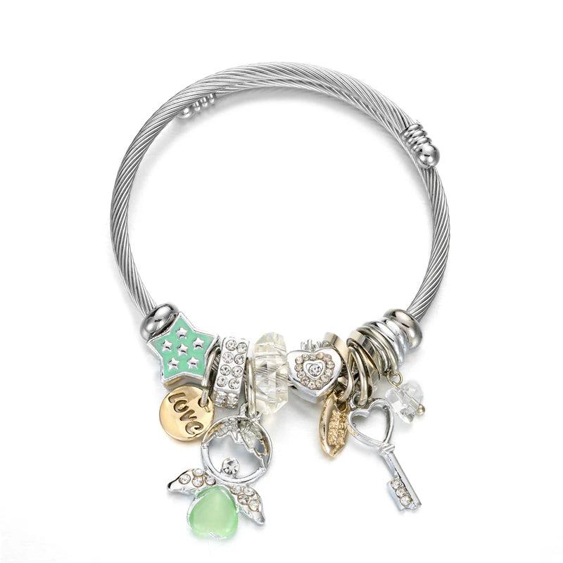 Bohemian Angel Key Bracelets Women Heart Crystal Letters Bracelet