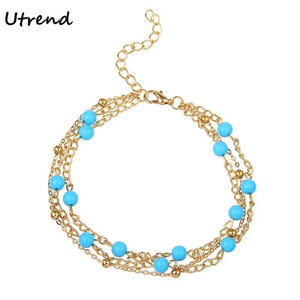 Layered Bead Chain Anklets Ankle Bracelet Foot Jewelry Accessories