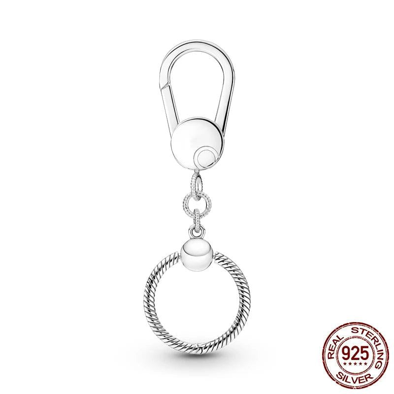 925 Sterling Silver Bag Charm Holder Key Ring Set for Women