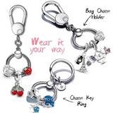 925 Sterling Silver Bag Charm Holder Key Ring Set for Women