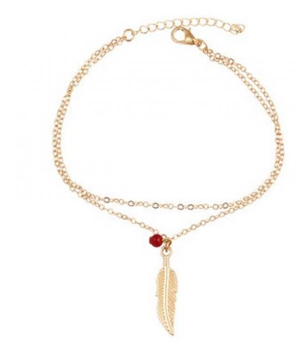 Women's Beaded Feather Anklets Foot Chain Jewelry
